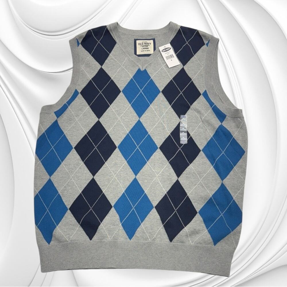 OLD NAVY Men’s Large Gray Blue Cotton Sweater Vest